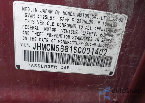 2005 Honda Accord 2.4 Ex z USA, uszkodzony, nr VIN JHMCM56815C001402